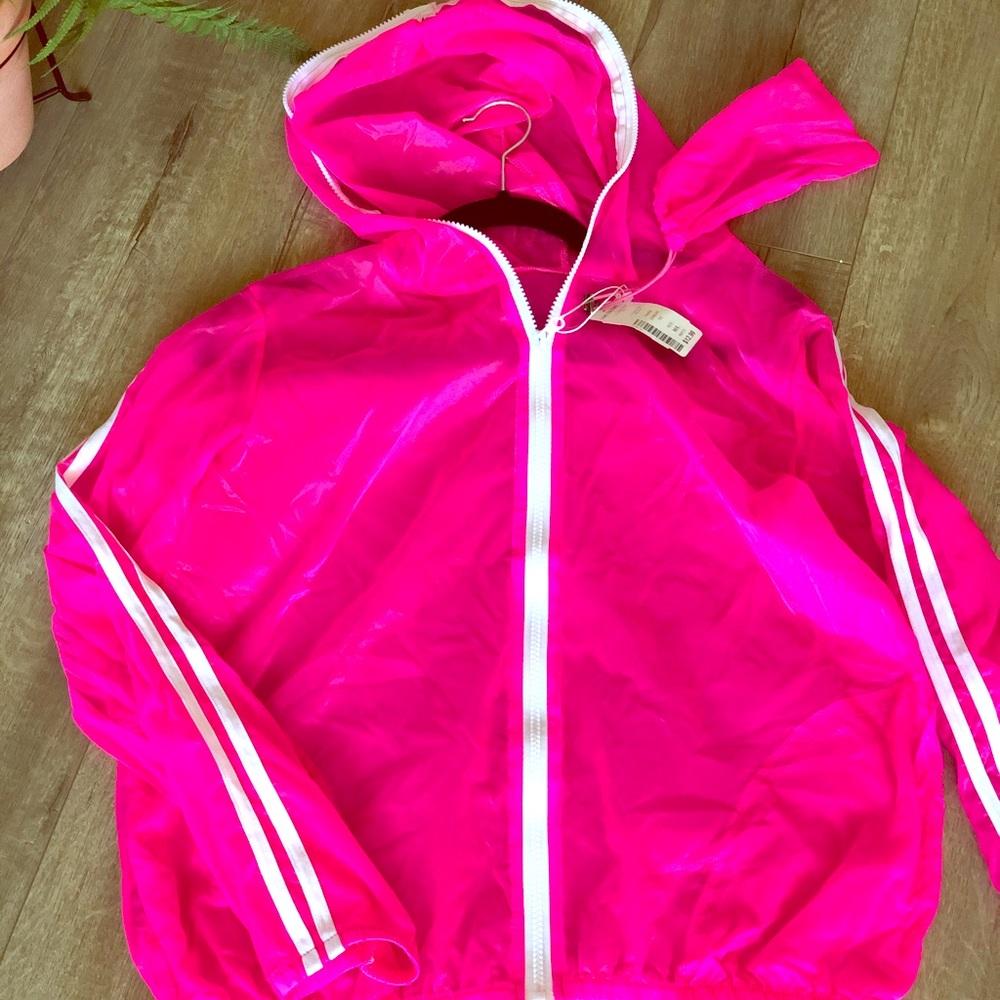 Neon pink zip up wind breaker